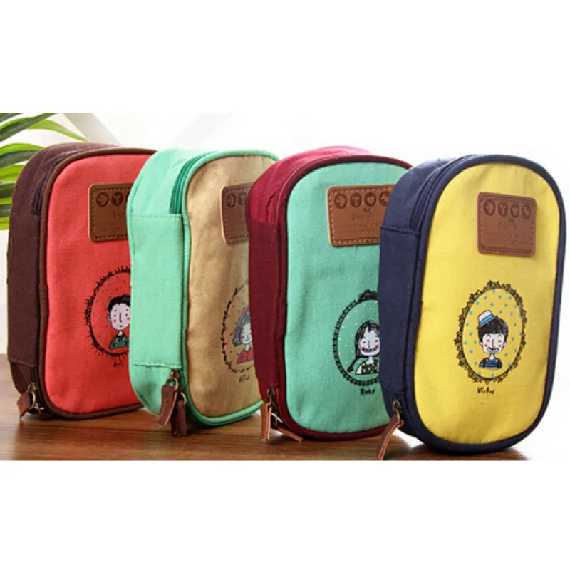Милый холщовый чехол для карандашей с мультяшным рисунком мальчиков и девочек