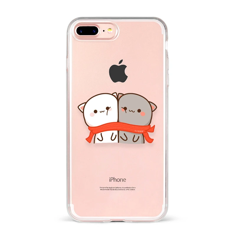 Peach Mochi Cat Cartoon Ctue lovely Love Couple Phone Case For iPhone 7 6 6S 8 PLUS X XS XR Max Transparente Soft Case For Girl - Цвет: TPU