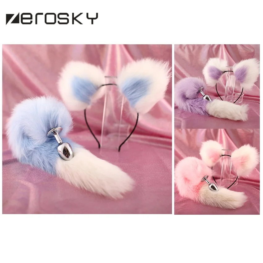 Cute Soft Cat ears Headbands with Fox Tail Bow Metal Butt Anal Plug Erotic Cosplay Adult Sex Toys Product for women Zerosky | Красота и