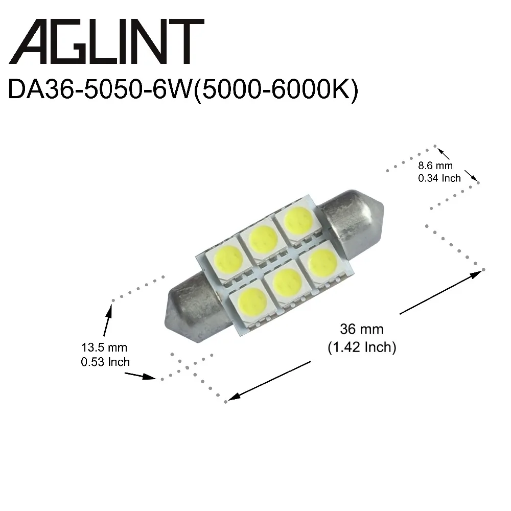AGLINT 10 шт./лот оптовая продажа светодиодный гирлянда 36 мм C5W 5050 6 SMD авто светильник