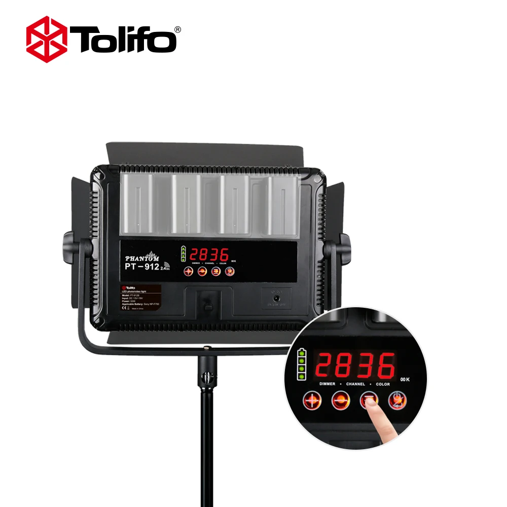 Tolifo PT 912B 912 шт. 55 Вт Двухцветная светодиодная лампа для видеосъемки с Barndoor и