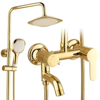 bathroom gold shower faucets copper shower mixer tap faucet set rain shower head round wall mounted bathtub faucet hand shower