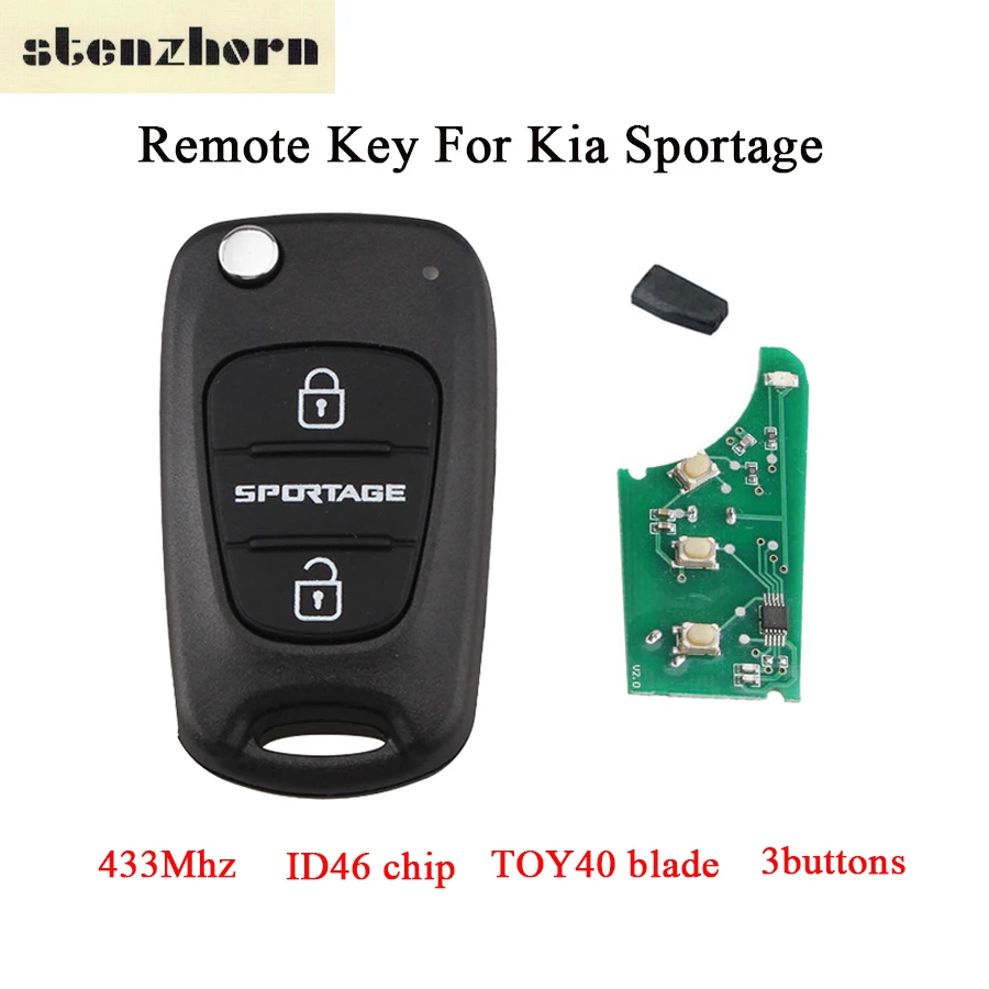 Stenzhorn 433 Mhz Замена удаленной машине брелока для Kia Sportage 2010 2011 2012 2013 с TOY40 лезвие ID46