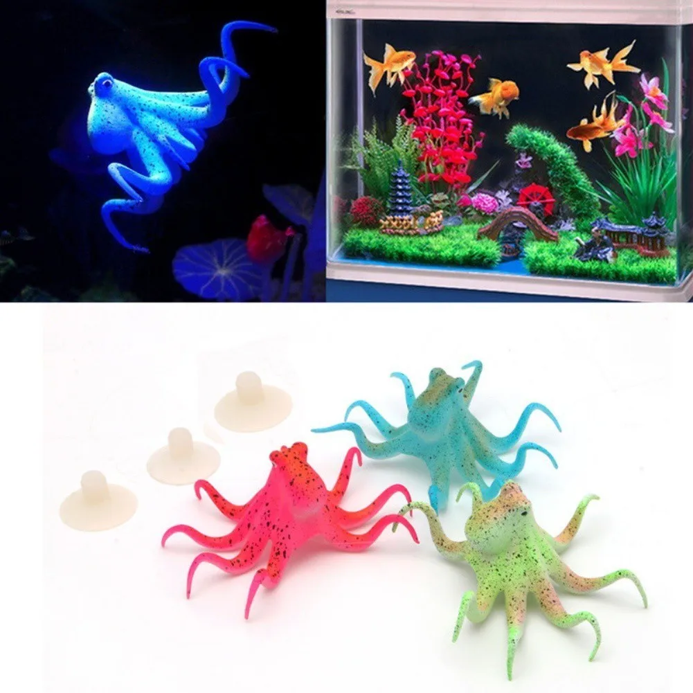 Аквариум искусственные флуоресцентный Осьминог узор украшения Fish Tank