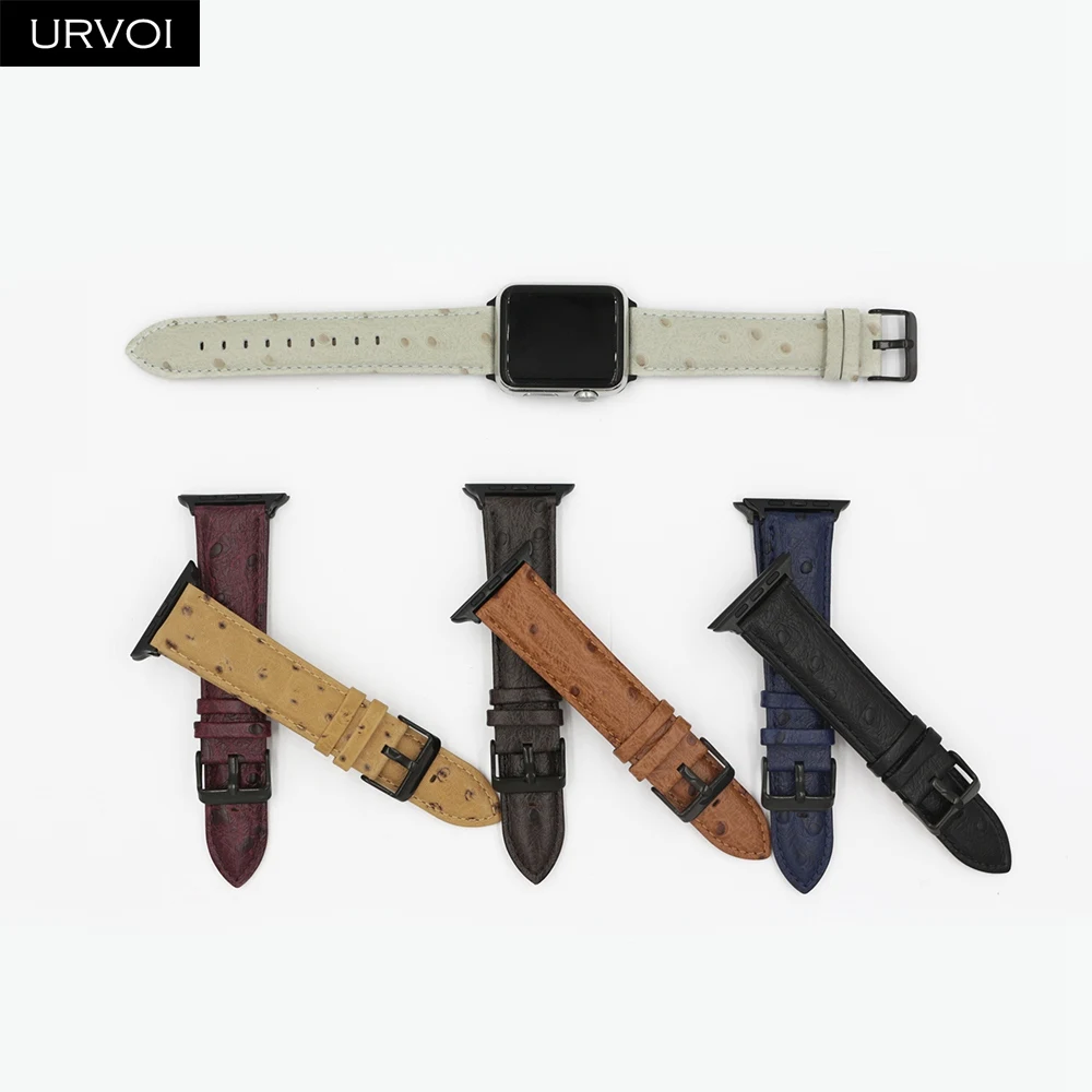 URVOI ремешок для apple watch series 5 4 3 21 прочной натуральной culf кожаный браслет iwatch ostrich