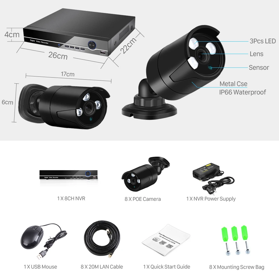 H.265 4 МП телефон 8 каналов POE NVR с IP камерой 5 Мп комплект видеонаблюдения