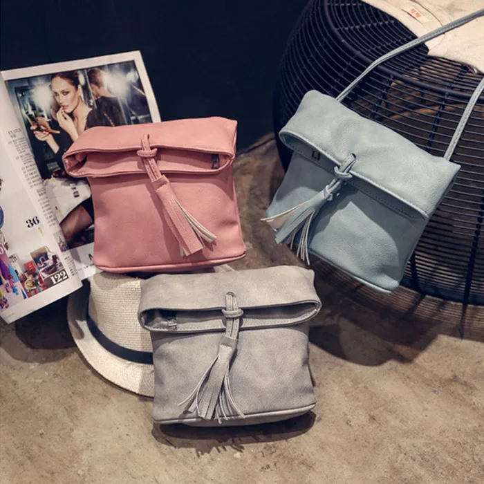 Простая модная Корейская женская сумка мессенджер кожаная однотонная на шнурке