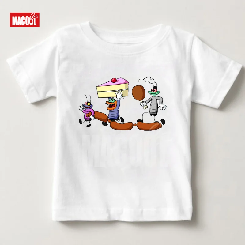 Oggy/Детская футболка с тараканами дышащая футболка из чистого хлопка с короткими рукавами для маленьких девочек летняя детская футболка - Цвет: White childreT-shirt