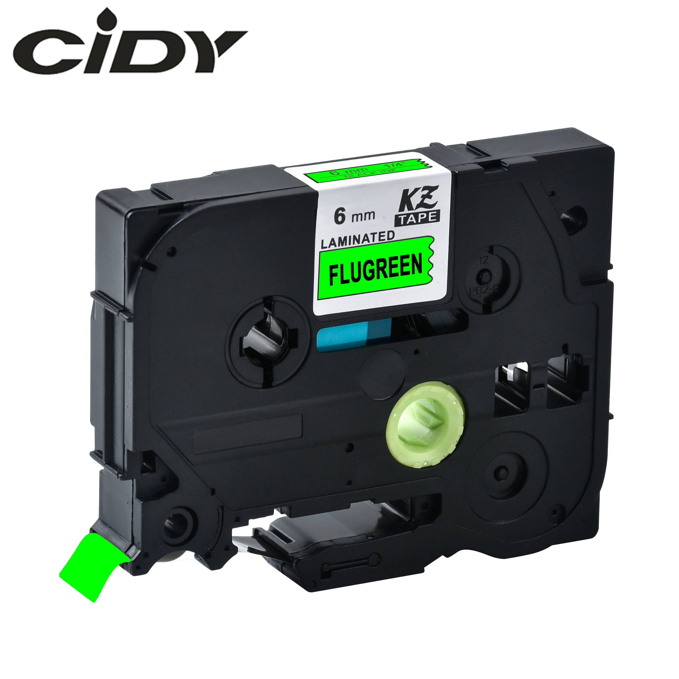CIDY Tze-D11 черный на флуоресцентном зеленом ламинированном совместимом с P touch 6 мм tze