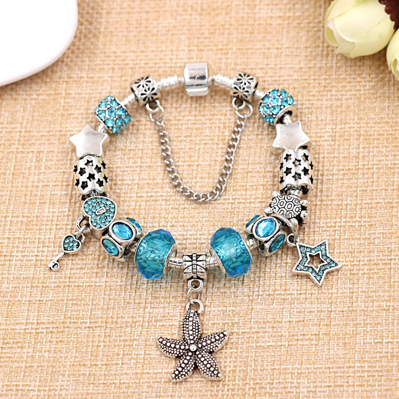 Модный браслет с голубым ключом и кристаллами бусинами животным тибетским