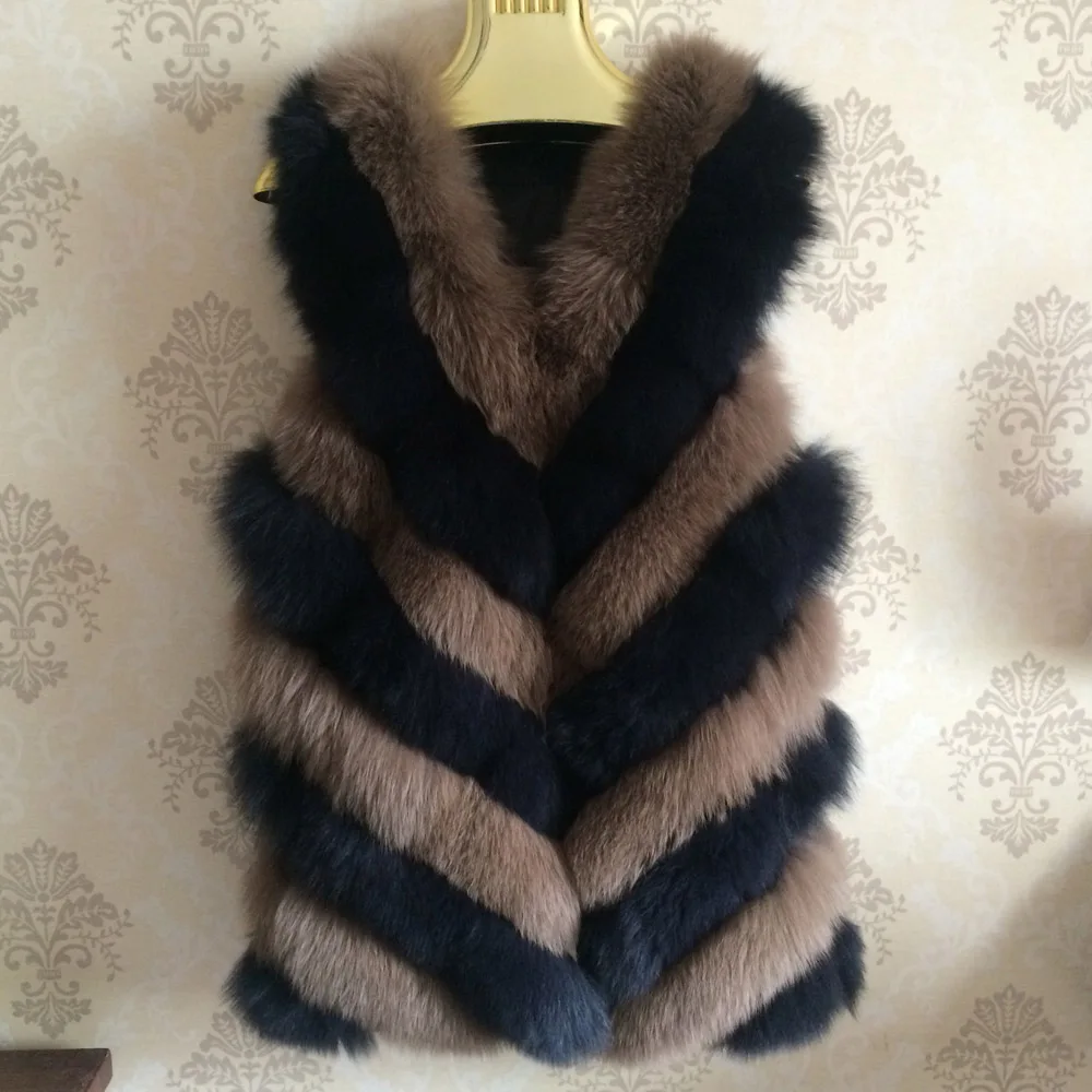 Женские натурального меха лисы Жилет леди повседневные натуральный пальто с