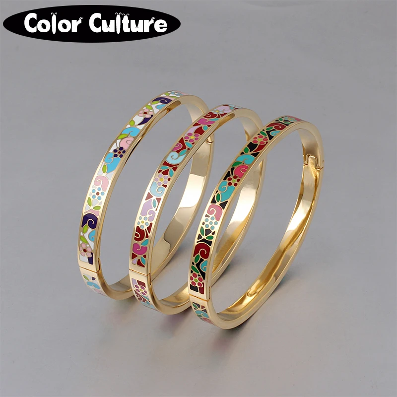 Bangles for Women Cuff Fashion 0.6mm Width Ethnic Colorful Enamel Bangles