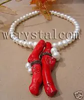 Ожерелье из натурального белого пресноводного жемчуга и красного коралла|red coral