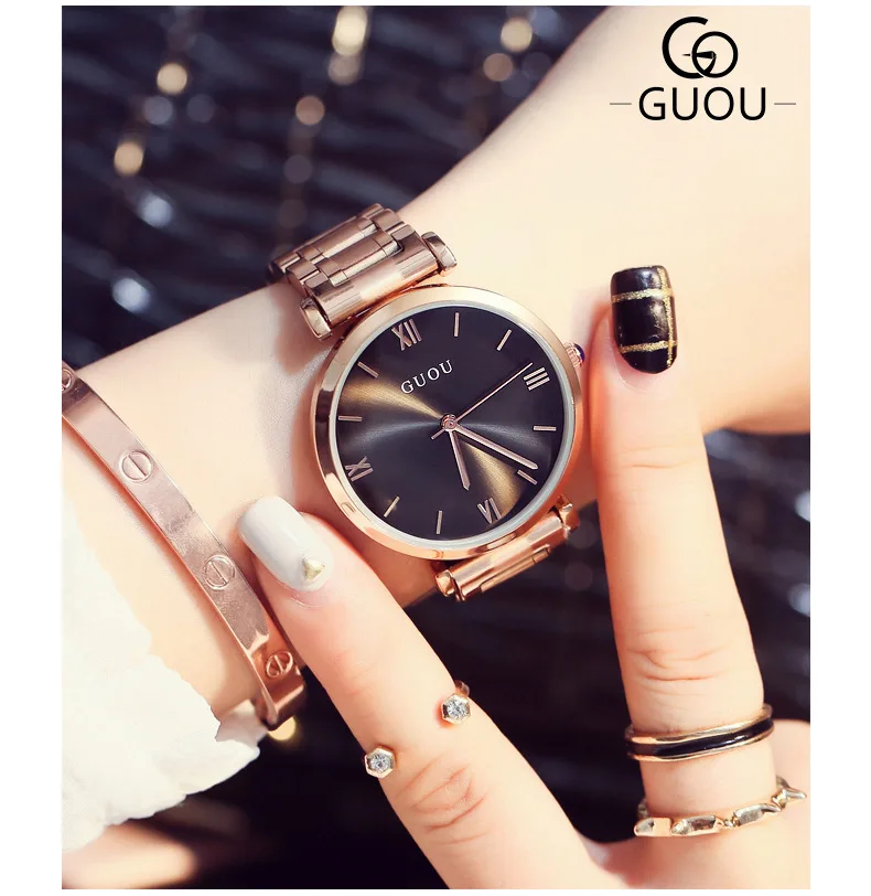 GUOU женские часы Reloj браслет женские часы розовое золото женские часы для женщин лучший бренд класса люкс relogio feminino подарок