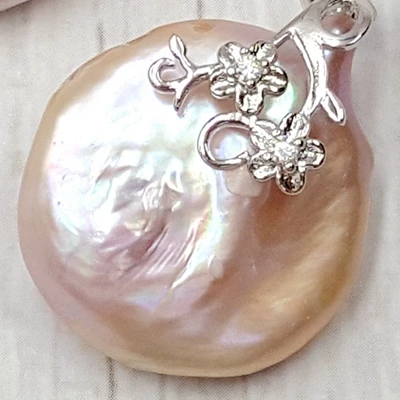 Silver Plated Lii Ji настоящий белый/розовый Монета Форма барокко Жемчуг 20-21 мм кулон для женщин Прямая - Цвет камня: Silver Plated