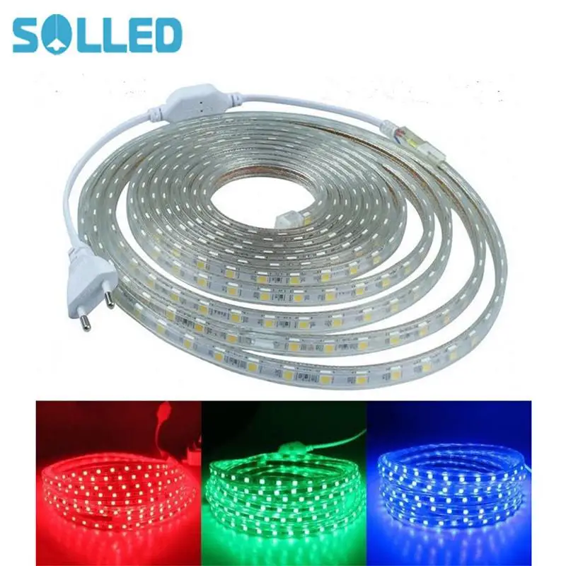 SOLLED 220 В 5050 SMD СВЕТОДИОДНАЯ Гирлянда высокого напряжения IP67 водонепроницаемая
