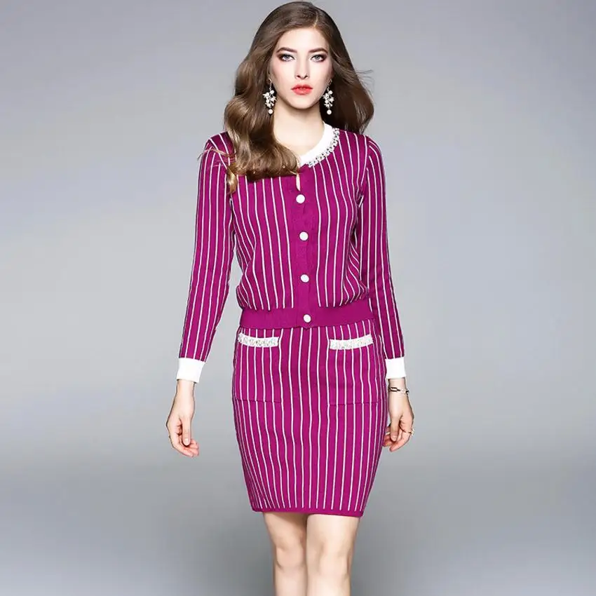 Модный брендовый осенний Трикотажный костюм из хлопка и волокна однобортный