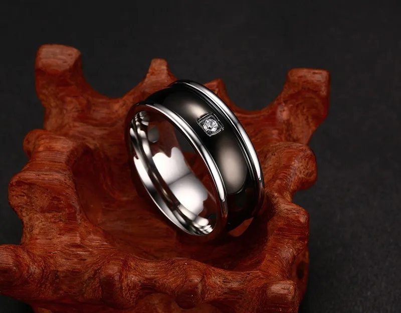 

2020 Fashion Black Color AAA Cubic Zircon Ring Men Wedding Rings For Mans Stainless Steel Party Ring Jewelry