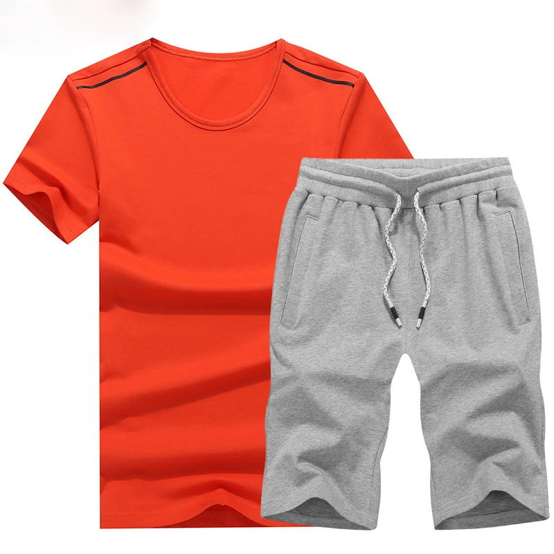 

Fashion New Arrival Mens Short Set Summer Hot Sale Casual Solid Color T-shirts+Shorts 2 Piece Set Men's Sportswear Top Tee