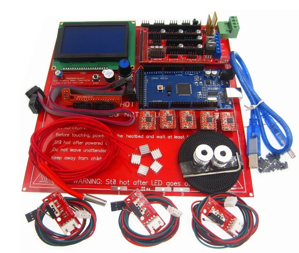 Комплект для 3D-принтера Ramps 1 4 + 12864 ЖК-экран MK2B Heatbed драйвер двигателя A4988