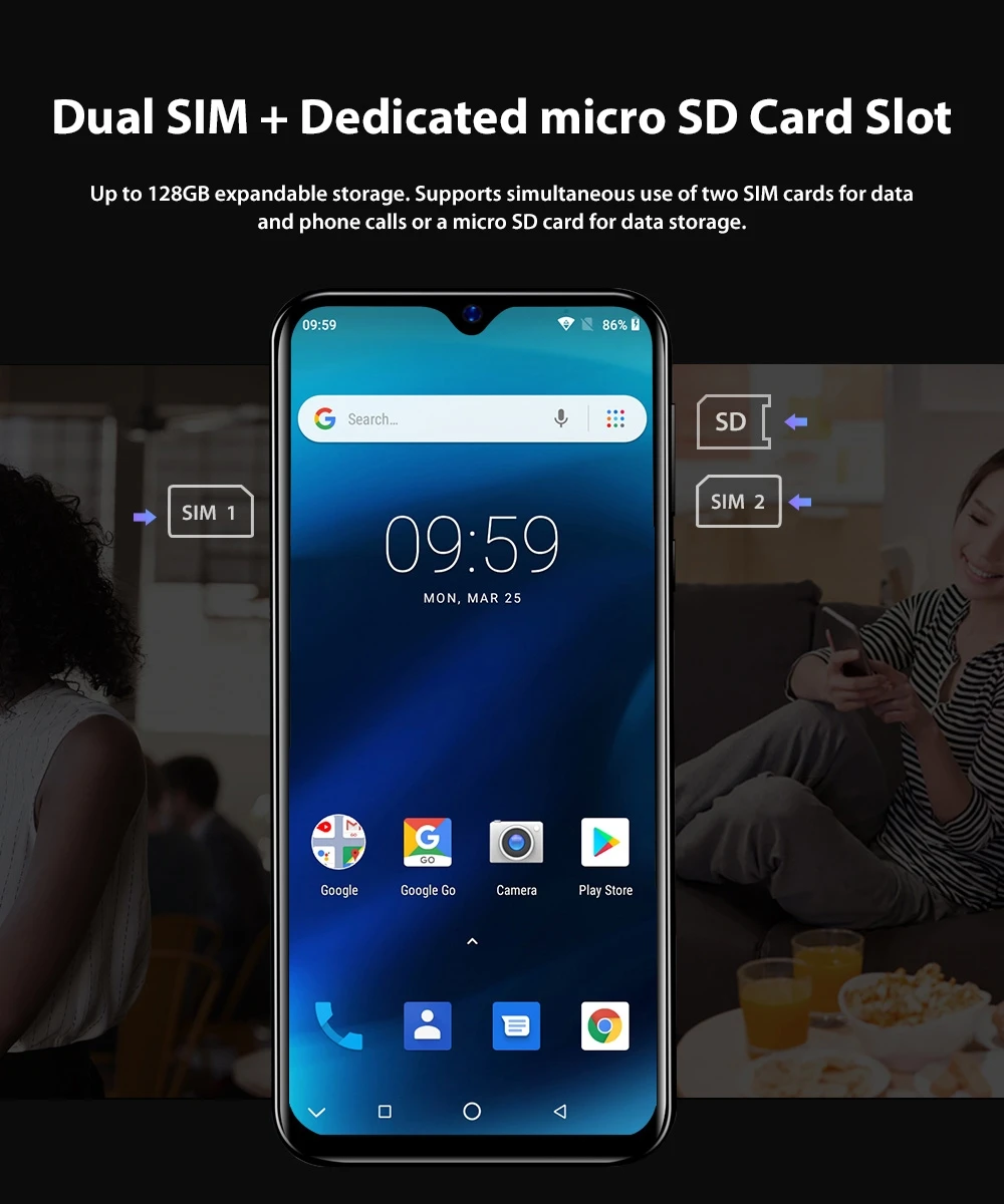 Blackview A60 Pro 6,08" экран капли MTK6761 3 ГБ 16 ГБ Android 9,0 мобильный телефон 4080 мАч отпечаток пальца 4G мобильный телефон