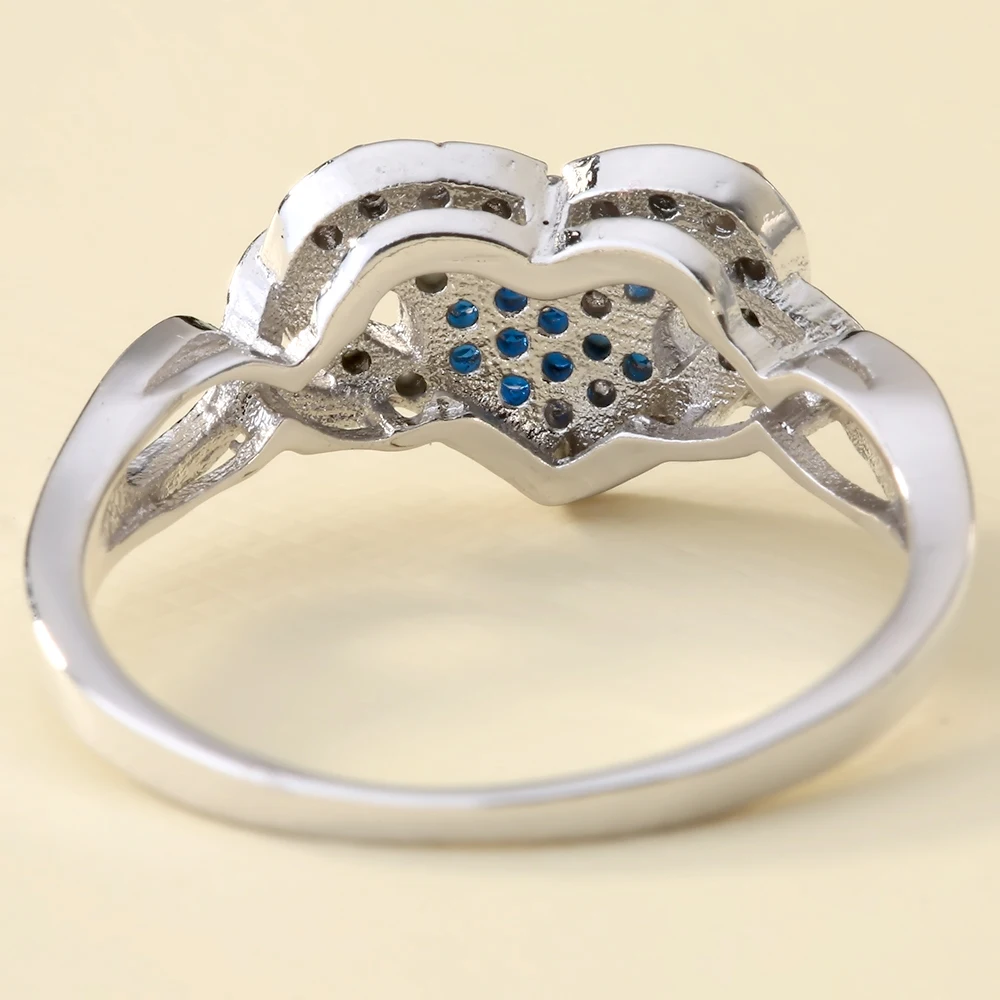 UFOORO последние кольца в форме сердца женские белые Золотые Кольца Bijoux Pave Darl Blue CZ