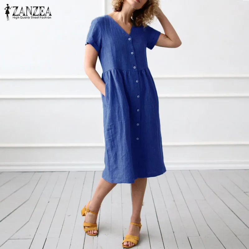 Женское льняное платье-рубашка размера плюс летний сарафан 2020 ZANZEA модное