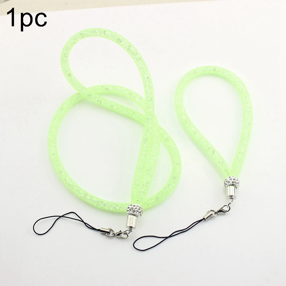 Green Нейлоновый держатель для ключей, цветная цепочка для шеи, очаровательные блестящие стразы, ремешок для телефона, сетка, длинный ремешок, Модный Блестящий - Цвет: Green