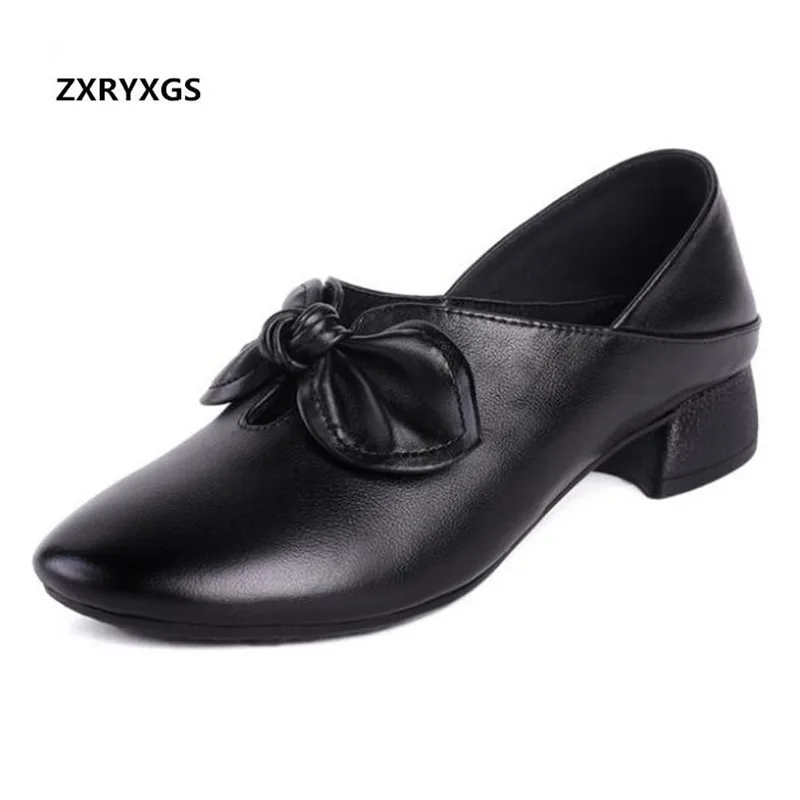 

2022 New Spring Full Genuine Leather Shoes Women Low-heel Shoes Comfort Soft Beautiful Bow Fashion Shoes Woman Shoes Plus Size