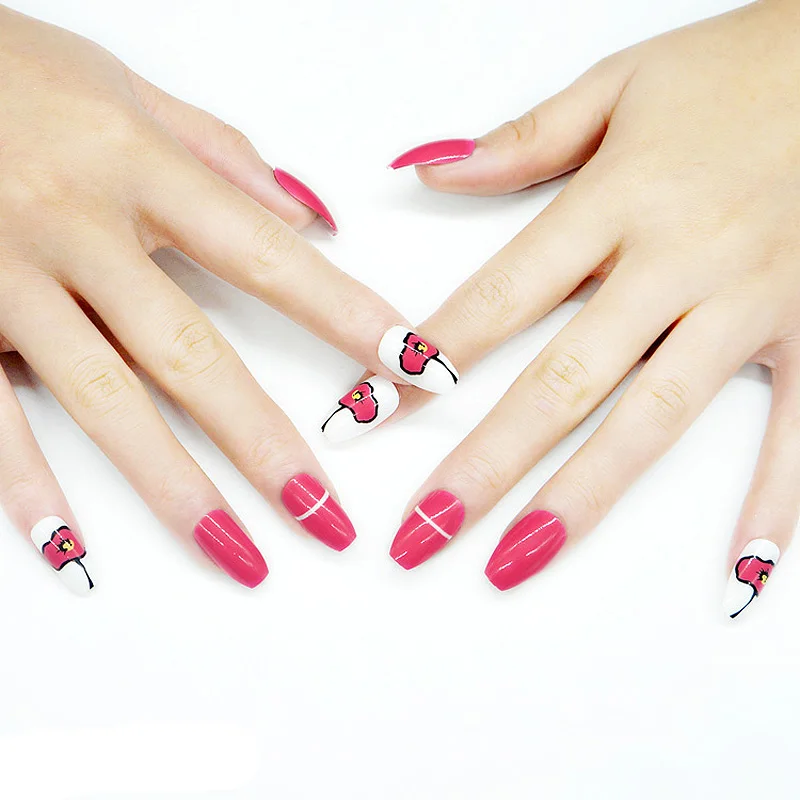 Искусственные ногти 24 шт./компл. накладные с полным покрытием Красного цветка