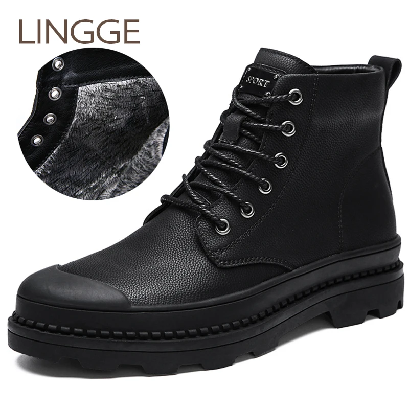 LINGGE/теплые мужские ботинки сезон осень-зима Мужская обувь в винтажном стиле
