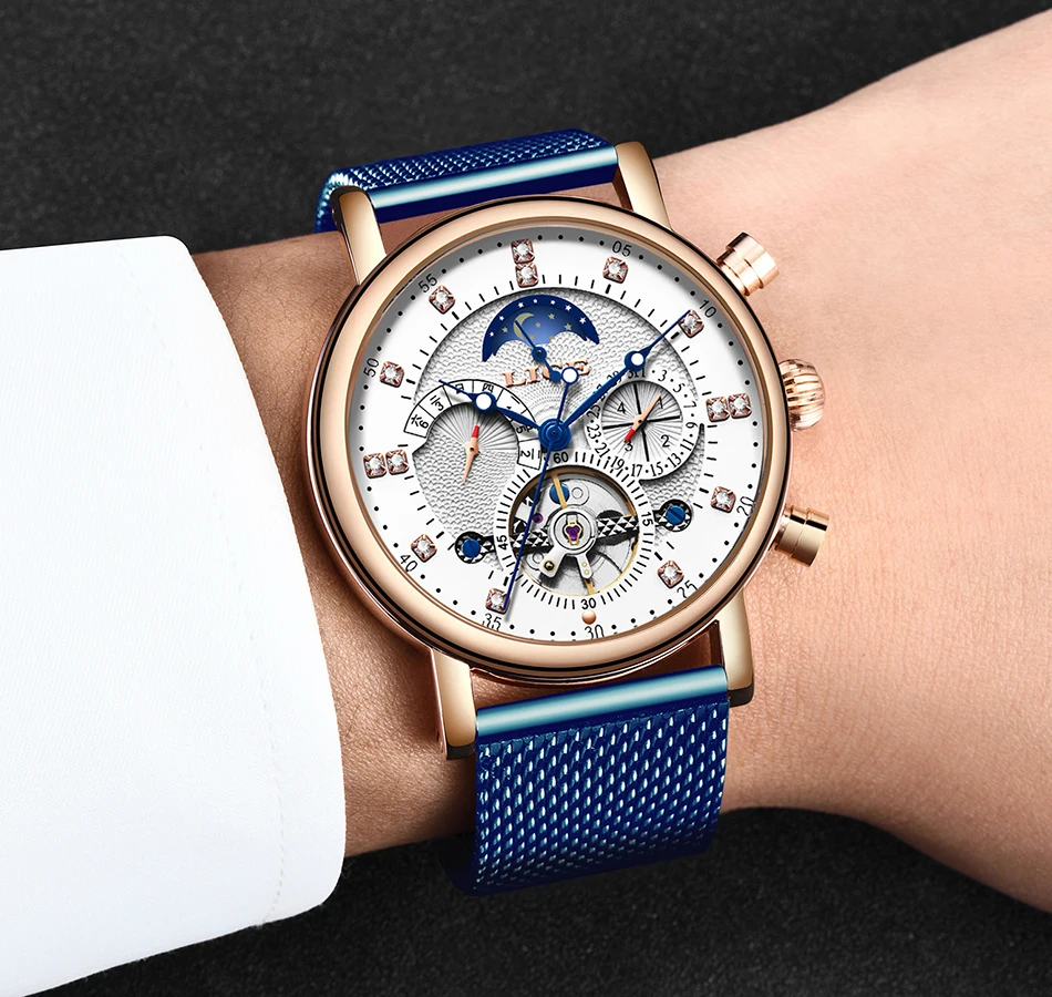 NewLIGE Tourbillon Мужские часы модные деловые автоматические механические часы мужские повседневные кожаные водонепроницаемые часы Relogio Masculino
