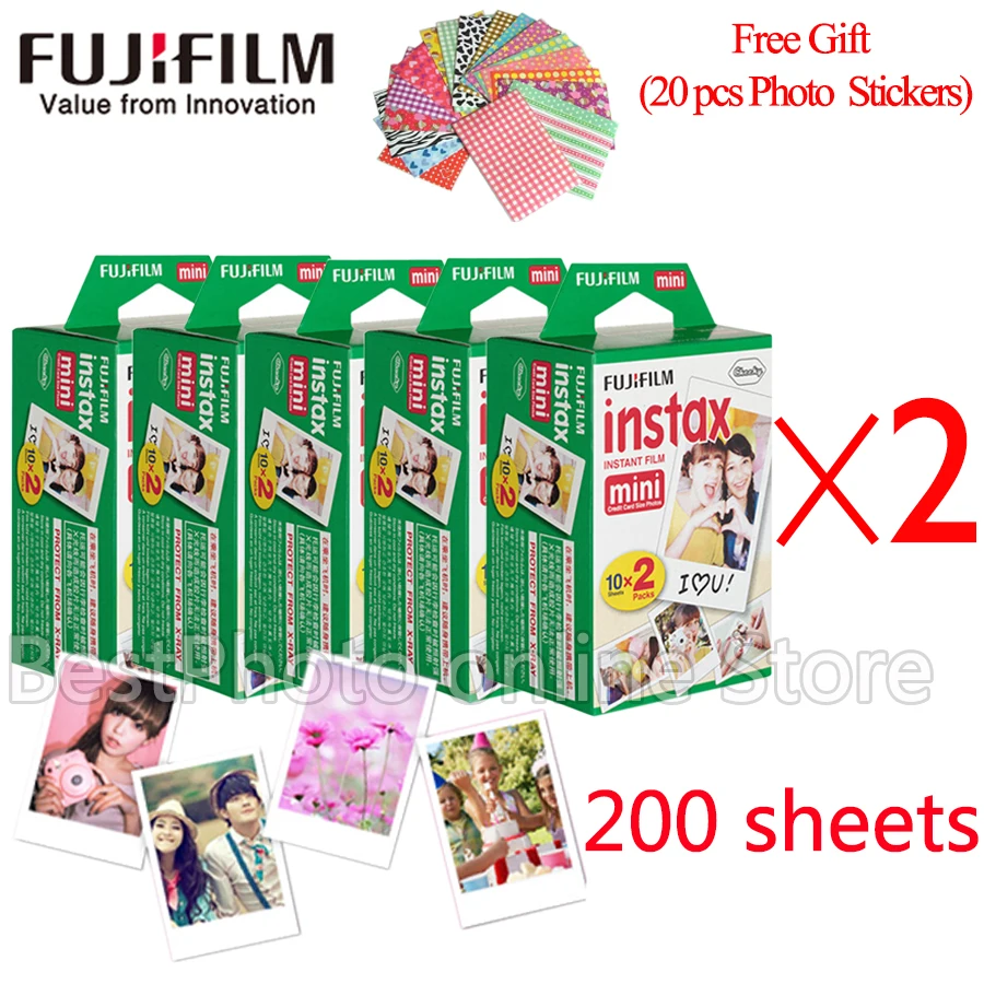 Fujifilm Fuji instax mini 8 пленка 200 листов фото + Бесплатный подарок наклейки для 7s 25 50s 90