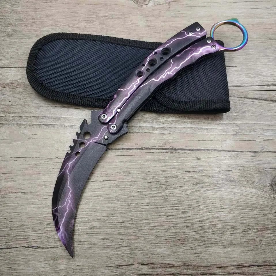 Flashing Lightning Прямая поставка, 420C стальной нож karambit cs go, тренировочный нож, складной нож с бабочкой, без края, инструмент для тренировок - Цвет: Flashing Lightning