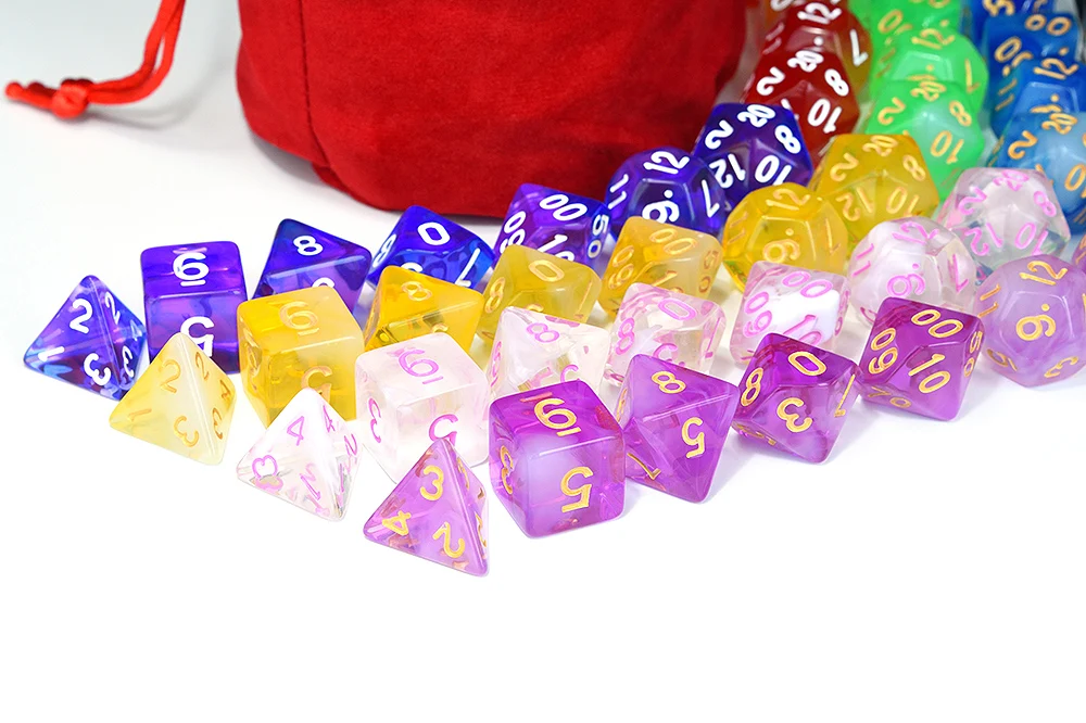 Двухцветные прозрачные игральные кости DND с 1 шт. большие бархатные сумки для подземелий и драконов ролевые игры, настольные игры(8 наборов многогранных кубиков