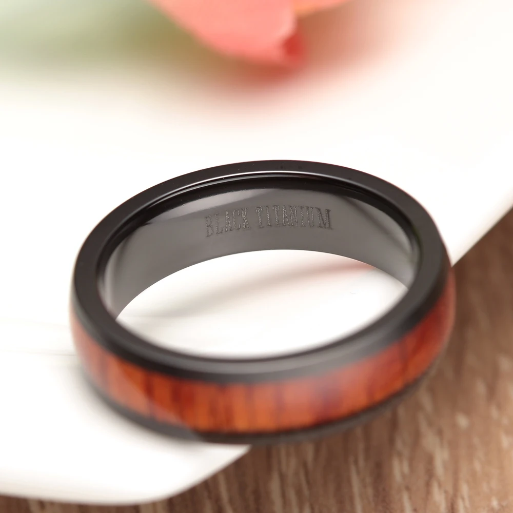 Женское кольцо из черного титана в стиле ретро 6 мм красного дерева женские