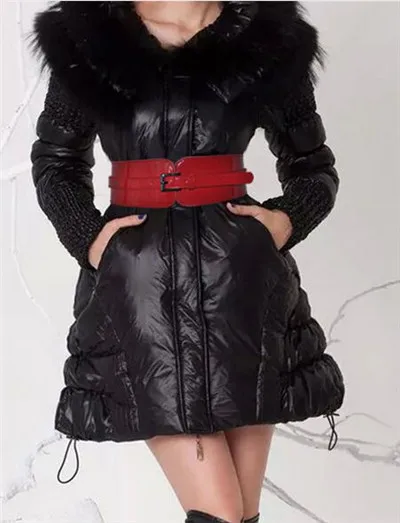 Женский широкий эластичный ремень из лакированной кожи модный дизайн черный красный разноцветный подходит