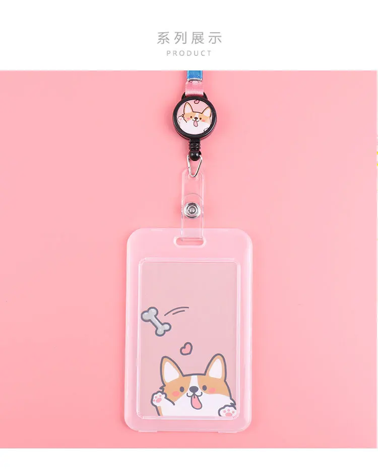 Cute Cartoon Cat Transparent Card ID Badge Holder Kawaii Dogs Retractable Badge Buckle Name Tag Card Holder For Gifts
