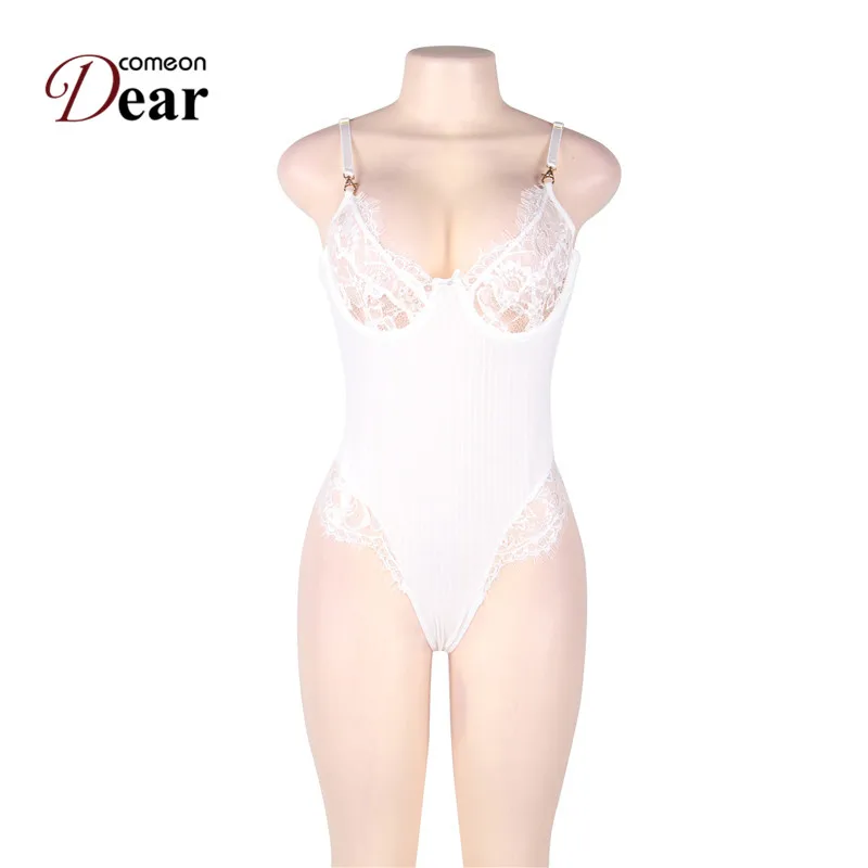 White Rompers Comeondear, Летний комбинезон Combinaison Femme Noire 5XL, черный, белый, женский комбинезон, в полоску, прозрачный, кружевной, обтягивающий, боди, наряд, сексуальный, RB80505 - Цвет: White Rompers