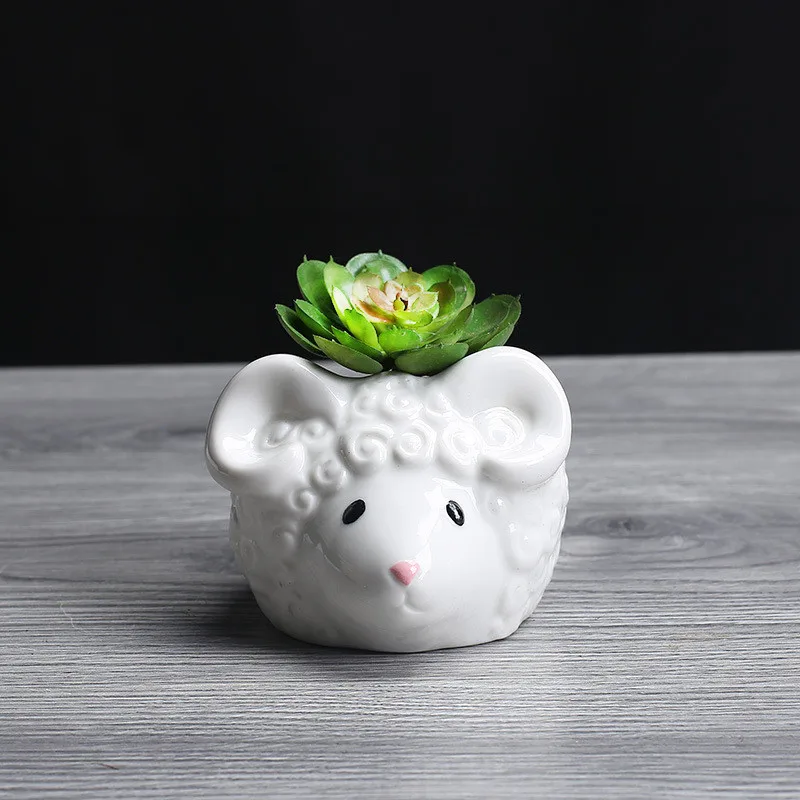 B 9.5x7.7cm Милые овцы суккуленты цветочный горшок маленький керамический цветочный горшок Настольный Декор зеленые кашпо маленькие бонсай горшки украшение дома - Цвет: B 9.5x7.7cm
