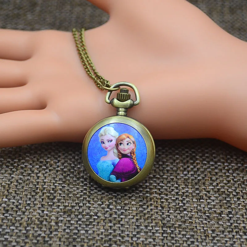 Бронзовые модные карманные часы ожерелье подвеска женские кварцевые красочные