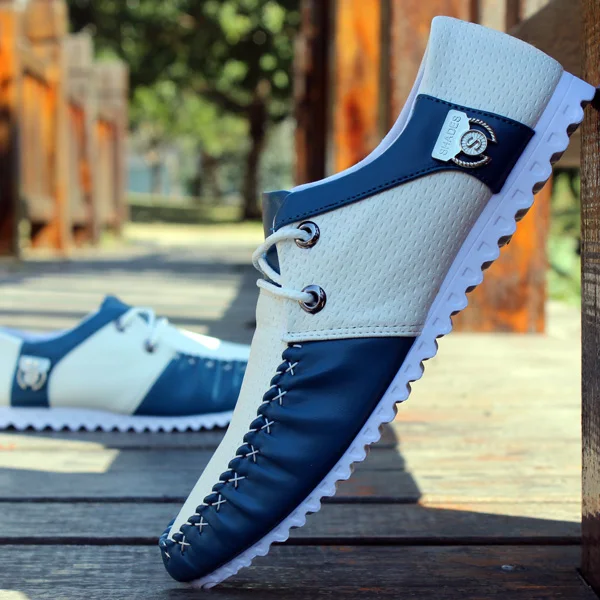 A Blue White 01 MIUBU/качественные мужские мокасины на плоской подошве; Летняя мужская обувь; мужские слипоны; Zapatos Chaussures; мужские лоферы; Лидер продаж - Цвет: A Blue White 01