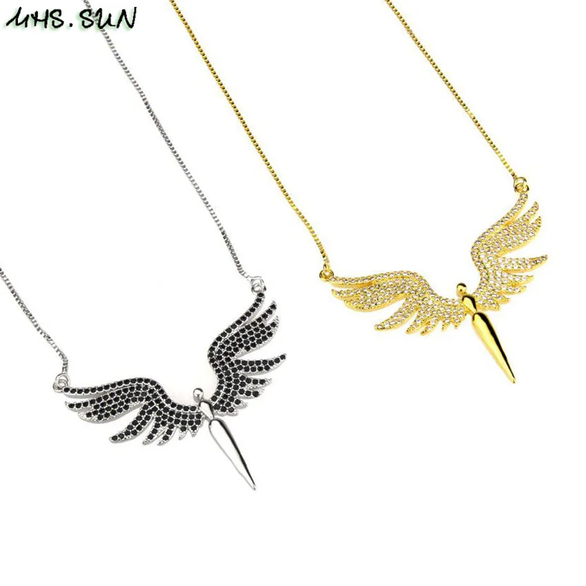 MHS. SUN Zircon Angle Wings ожерелье и подвеска модное золото/черный кубический цирконий ювелирные изделия звено цепи ожерелье для женщин/мужчин подарок 1 шт
