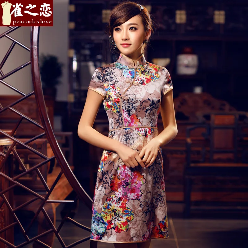 Anniversary special for ! Love birds floral Yin 2014 summer new improved cheongsam -style silk dress Slim | Тематическая одежда и