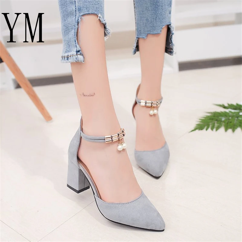 Женские летние туфли с острым носком серые модельные бусинами водонепроницаемые