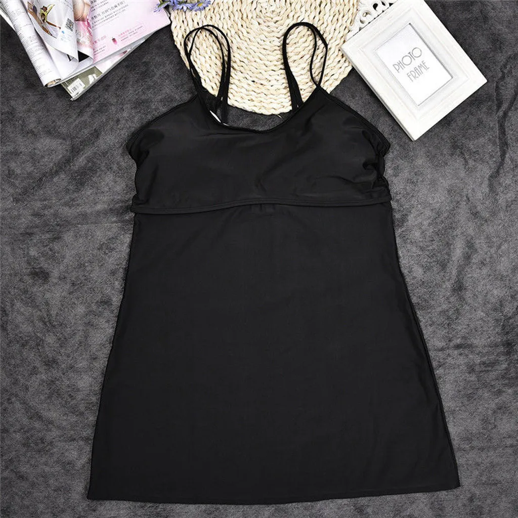 Женские однотонные черные Танкини с ремешками большие размеры купальник пляжная