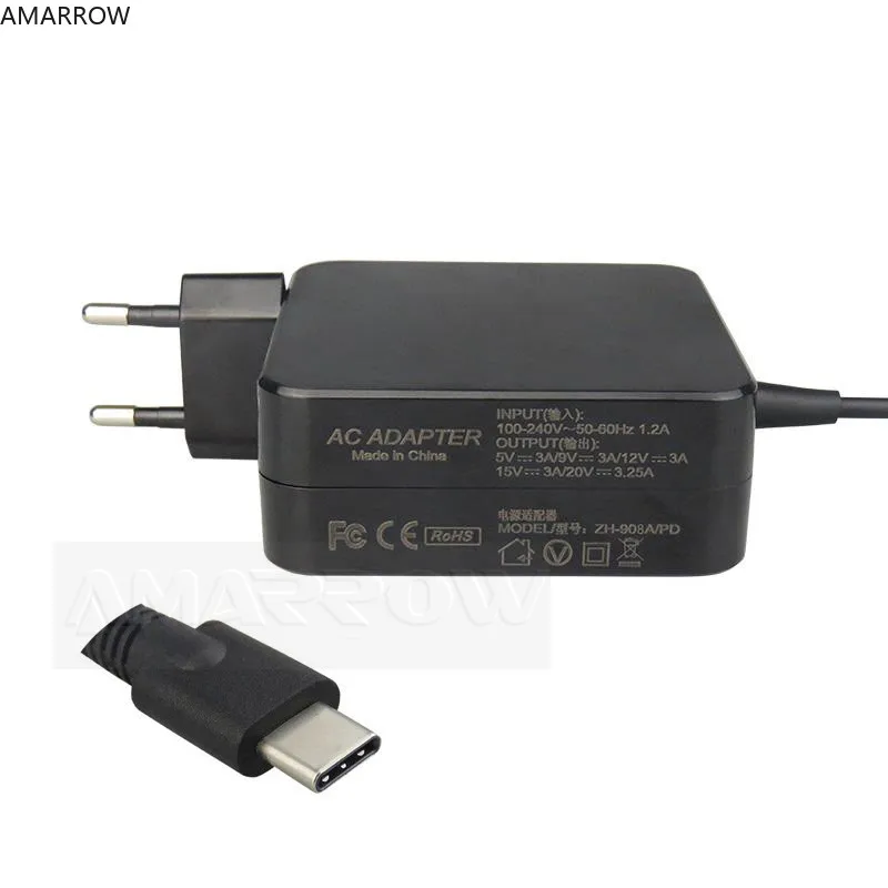 65 Вт USB-C TYPE-C, портативное универсальное зарядное устройство для ноутбука, адаптер питания, AC-DC зарядное устройство для Dell, Asus, hp, acer, телефонов и цифровых устройств