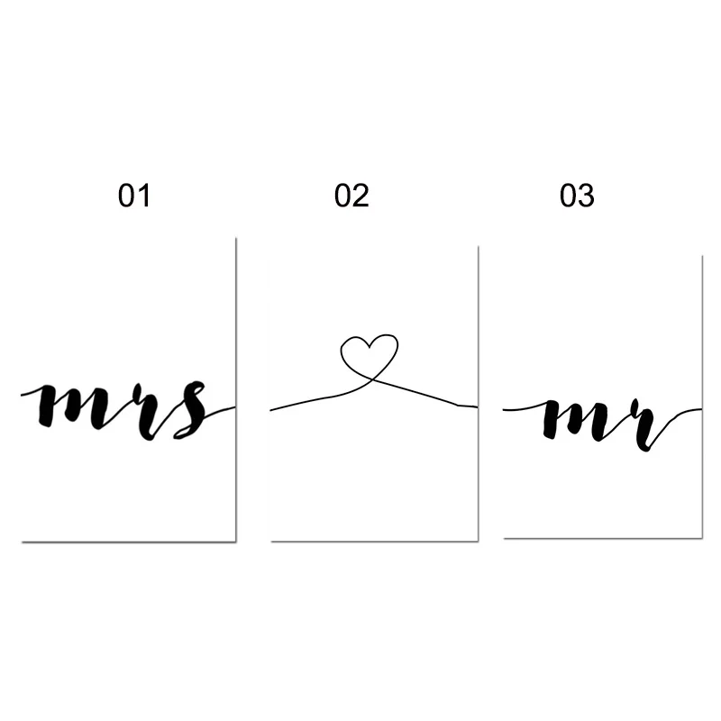 Canvas Painting Mr Heart Mrs Family Simple Quotes Couple Anniversary Poster Picture Living Room Wall Art Decor Minimalist Print | Дом и сад