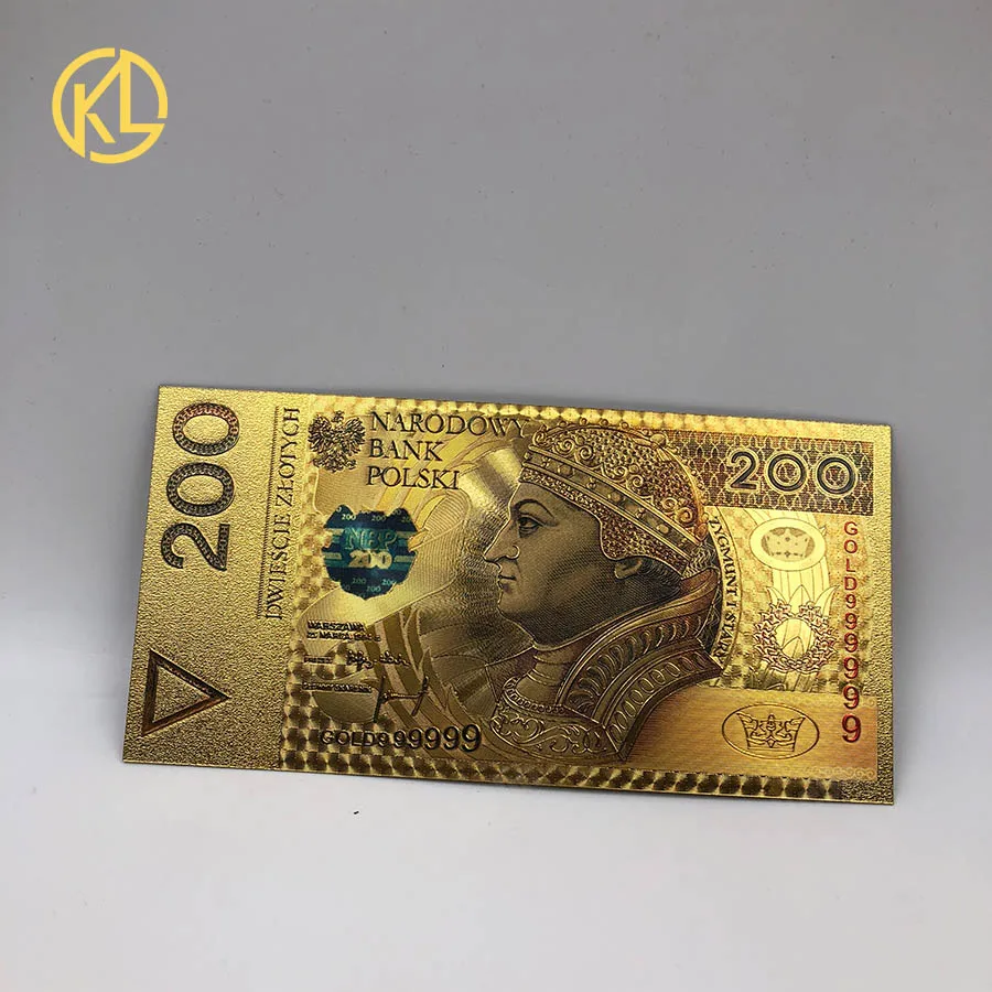 1 шт. польский Zloty Currency Разработанный Золотой банкнот 200 PLN в пластиковом материале для банка подарочные сувениры