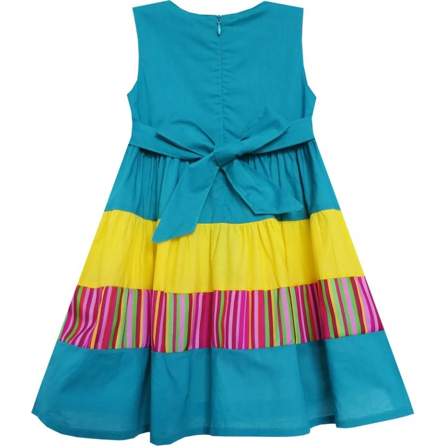 Sunny Fashion платья для девочек Цвет Блок В полоску Вышитый Цветок Синий Хлопок 2020